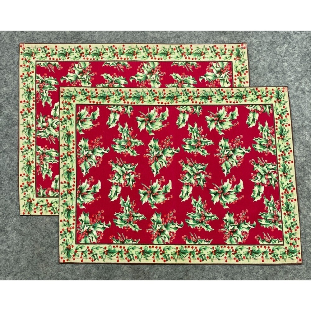 2 Vintage April Cornell Red Holly Berry Placemats